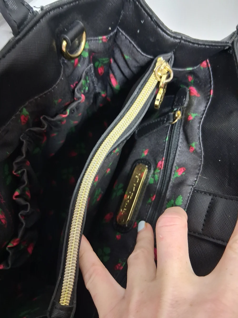 Betsey Johnson Black Scalloped Satchel with Gold Heart Charm
